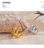 18K Gold Plated Stylish Unique Design Stainless Steel Metal Geometric Unusual Ring