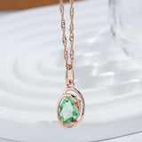 Luxury Geometric Light Green Rolled 14K Rose Gold AAA Zircon Crystals Necklace For Women - Trendy Jewellery