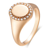 Vintage Glossy 14K Rolled Gold AAA Zircon Crystal Round Stamp Ring Fine Jewellery