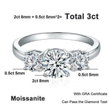 Superb Full D Colour Moissanite Diamonds Sterling Silver Rings 3-Stone Proposal Engagement Wedding Rings Jewellery