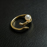Real Pearl 925 Silver Ring Adjustable 14 Karat Yellow Gold Plated Ring