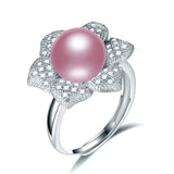 Multicolour Freshwater Pearl AAA Zircon Diamonds Flower Design Silver Rings