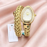 Luxury Lab Diamond Inlaid Gold Snake Braided Bangle Bracelet Ladies Watch