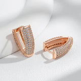 New Luxury V Shape 14K Rolled Rose Gold Full AAA Zircon Diamonds Hoop Earrings - Vintage Deasign Jewellery