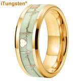 Polished Bevel Edges Electrocardiogram Luminous Glow Inlay Tungsten Carbide Rings