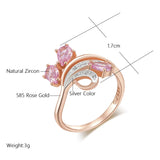 14K Gold Filled Rose and Silver Colour AAA Pink Zircon Crystal Floral Design Two-Tone Ring
