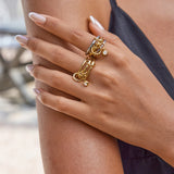 Fashion Stainless Steel 18K Gold Colour Plated Plain Zirconia Multi Ring
