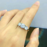 Superb 3-Stone D Colour VVS1 Round 2.0ctw Moissanite Diamonds Silver Wedding Ring