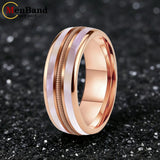 Mother Of Pearl Shell Rose Gold Guitar String Inlaid Dome Polished Tungsten Rings