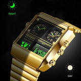 New Top Brand Luxury Gold Stainless Steel Sport Square Digital Analog Big Quartz Fashion Hipster Wristwatches - The Jewellery Supermarket