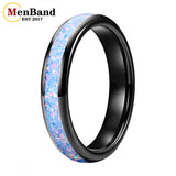 Rainbow Fire Opal Inlay 4/6/8mm Tungsten Carbide  Men Women Comfort Fit Rings