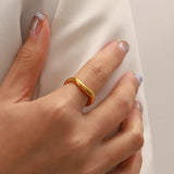18K Gold Plated Stainless Steel Geometric Fashion Ring With Zircon Crystals Charm Jewellery