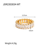 18K Gold Plated Stainless Steel Geometric Fashion Ring With Zircon Crystals Charm Jewellery