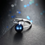 8-9mm Round Freshwater Cultured Pearl Crystal AAA Zircon Diamonds Silver Rings