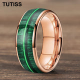 Dome Polishing Inlaid Green Wood Guitar String 6/8mm Men's Women's Tungsten Rings