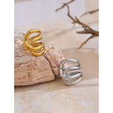 18K Gold Plated Stylish Unique Design Stainless Steel Metal Geometric Unusual Ring