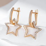 14K Gold Filled Fashion Glossy Paved AAA Zircon Diamonds Star Dangle Earrings For Women