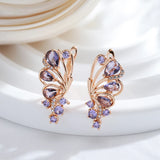 Graceful 14K Filled Gold Purple AAA Zircon Crystals Butterfly Drop Earrings