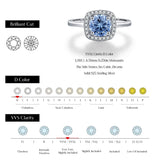 VVS1 D Colour Sea Blue Moissanite Silver Classic Wedding Engagement Halo Ring