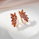 Charming AAA Zircon Red Leaf-Shaped Rolled Rose Gold of 14-Karat Purity Earrings For Women - Quality Jewellery