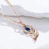 14K Rolled Gold Leaf Design Blue Black AAA Zircon Crystals Vintage Pendant Necklace