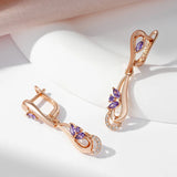 Awesome 14K Filled Rose Gold Luxury Purple AAA Zirconia Diamond Vintage Long Earrings For Women - Fine Jewellery