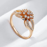 Beautiful Flower 14K Rolled Rose Gold Ring For Women With AAA Zircon Diamonds - Luxury Jewellery