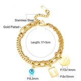 Blue Evil Eye CZ Charm Bracelets - Gold Colour Stainless Steel Drop Water Double Layer Cuban Link Jewellery - The Jewellery Supermarket