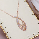 Leaf Shape Hollow Big Size 14K Filled Rose Gold Full Paved AAA Zicon Diamonds Necklaces - Party Jewellery