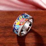 Newly Designed Coloured Enamel Aesthetic Pattern Luxury Gold Color Rings