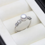 Genuine Pink/Black/White/Purple/Grey Pearl AAA Zircon Diamonds Silver Rings