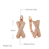 New Filled 14K Rose Gold Micro Inlay AAA Zircon Diamonds Cross Clip Dop Earrings, Fashion Party Fine Jewellery