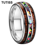 Inlaid Hawaiian Koa Wood Crushed Fire Opal 6/8mm Black Tungsten Carbide Rings