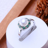 Bohemian Natural Freshwater Pearl Green AAA Zircons Crystals Silver Rings