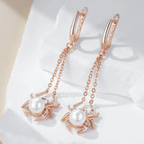 14 Karat Gold Filled Spider Design AAA Zircon Diamonds Pearl Tassel Dangle Earrings
