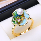 Unique Handmade Real Pearl 18K Gold Plated Adjustable Rings for Women