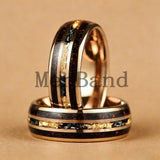 Red Opal and Meteorite Inlaid Gold Foil 6MM 8MM Men and Women Tungsten Rings