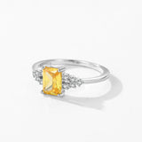 Luxury Sparkling Princess Cut Yellow AAAA Lab Created Diamond Silver Fine Ring