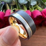 Excellent Offset Grooved Brushed 8MM Tungsten Wedding Rings for Men Women