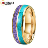 Dome Double Groove Inlaid Purple Carbon Fiber Turquoise Men and Women Tungsten Rings