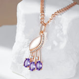 Shiny Flower Design 14K Rolled Rose Gold Purple, White AAA Zircon Crystals Necklace - Fashion Fine Jewellery