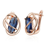 14 Karat Gold Filled Unusual Shiny Oval Blue AAA Zircon Crystals Luxury Dangle Earrings