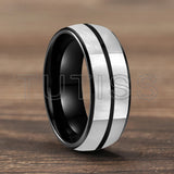 Dome Double Groove Inlaid With Mother Of Pearl Shell  6/8mm Tungsten Ring