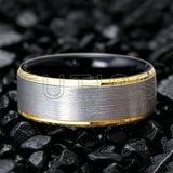 Matte Silver Brushed Center Shiny Blue Beveled Edges Two Tone 6/8mm Tungsten Rings