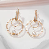 14 Karat Gold Filled Pearl Round AAA Zircon Diamonds Micro Wax Setting Earrings For Women