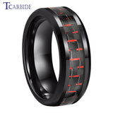 Beveled Polished Carbon Fiber  6MM 8MM Men Women Classic Tungsten Wedding Rings