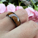 New Domed Polished 8mm Cool Whiskey Barrel Oak Wood Tungsten Comfort Fit Engagement Wedding Rings for Men Women