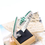 Designer Collection Rectangle Zircon Diamonds Gold Color Snake Serpent Snakelike Open Bangle Bracelet Ladies Watches