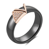 14 Karat Rolled Gold Black Ceramics Shiny Natural AAA Zircon Diamonds Rings For Women