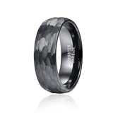 New Arrival Multi-Faceted Hammered Brushed Finish Black Tungsten Wedding Ring For Men - Popular Choice